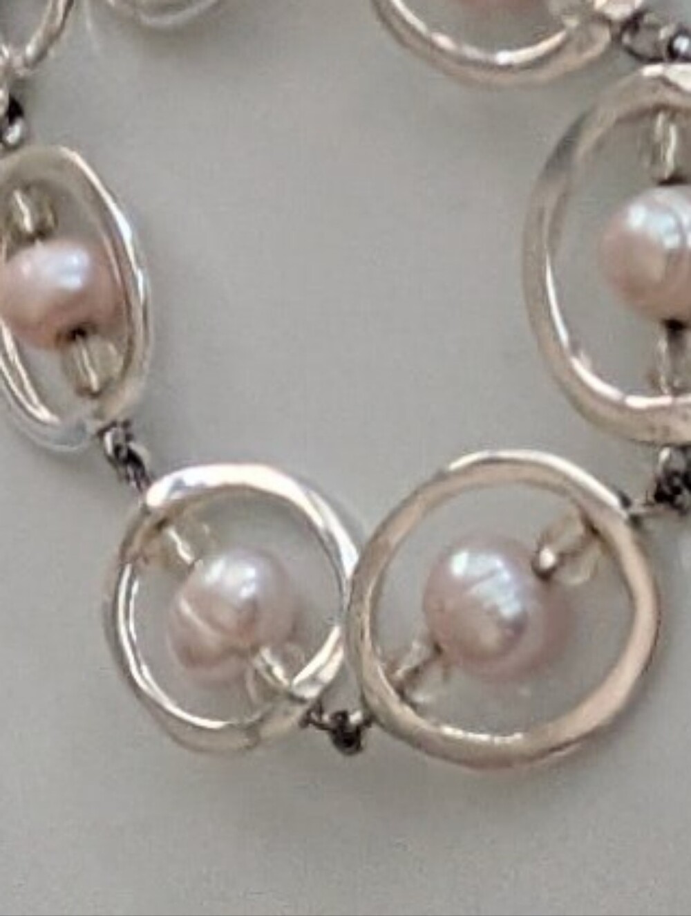 Freshwater Pearl Toggle Bracelet Pearls Encased In Silver Round Rings. - Picture 3 of 9